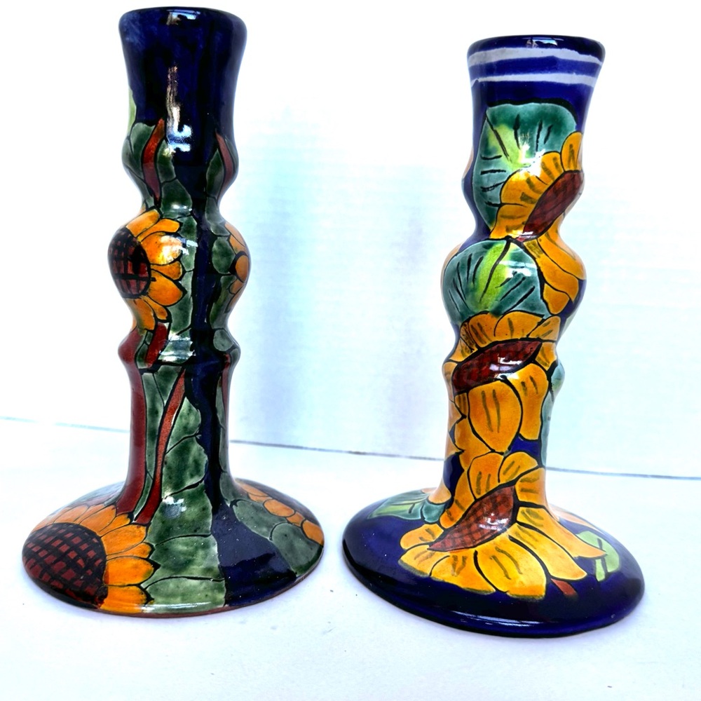 Mexican Talavera  Sunflower Ceramic Candle Holders